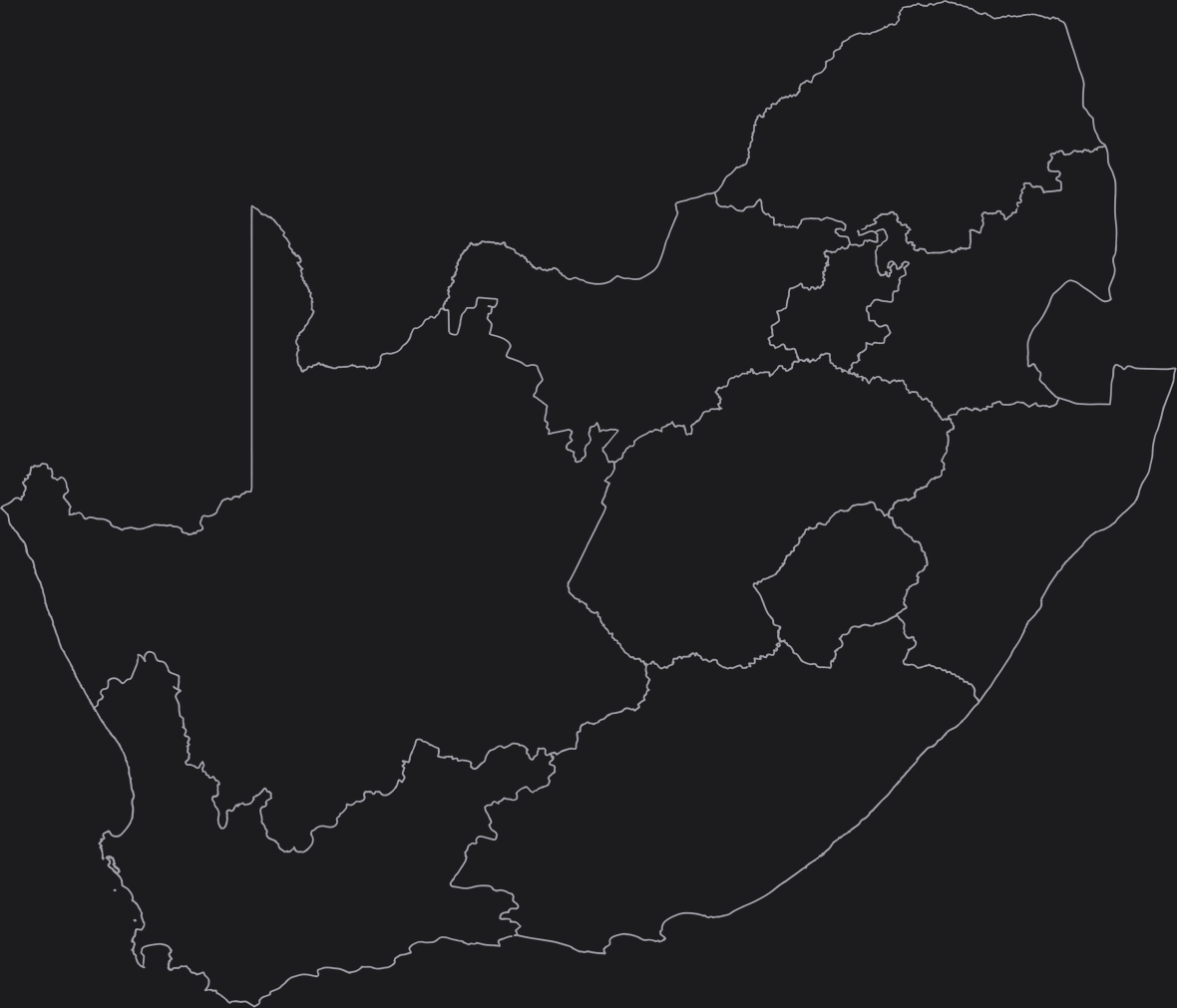 Map of South Africa showing the three ExecCare centres in Johannesburg, Durban and Cape Town